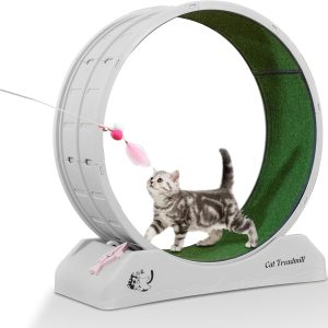 FOLTUSYMY Cat Wheel, Cat Exercise Wheel with Removable Carpeted Runway, 2 Minute Easy Hand Installation, Fun Cat Wand, Cat Running Wheel Cat and Fitness