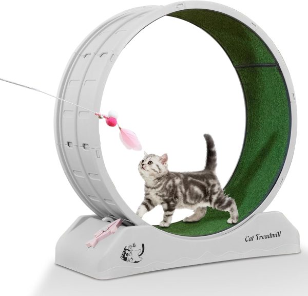 FOLTUSYMY Cat Wheel, Cat Exercise Wheel with Removable Carpeted Runway, 2 Minute Easy Hand Installation, Fun Cat Wand, Cat Running Wheel Cat and Fitness