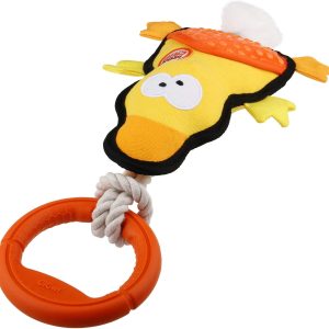 GiGwi Iron Grip Duck Plush Tug Dog Toy with TPR Handle Tug-of-War Interactive Play