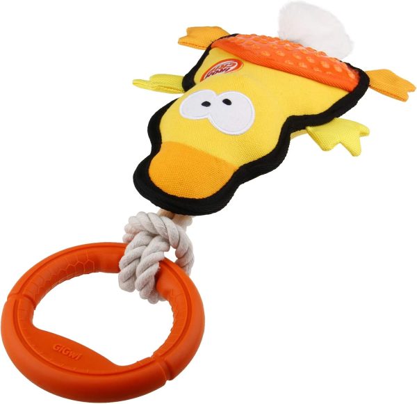 GiGwi Iron Grip Duck Plush Tug Dog Toy with TPR Handle Tug-of-War Interactive Play