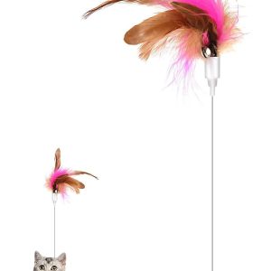 JYTDBCS Cat Teaser Wand Toy, Cat Teasing Wand Collar Silicone Adjustable Cat Wand Toy Feather with Bell Cat Interactive Teaser Toys for Indoor Cat Kittens Playing Exercise (Pink)