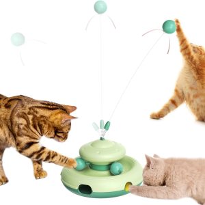 JuDongJu 3-in-1 Interactive Cat Toy for Indoor Cats - Exciting Teaser Wand, Ball Track, and Whack-a-Mole Game - No Batteries Needed, Sturdy and Safe - Ultimate Mental and Physical Stimulation