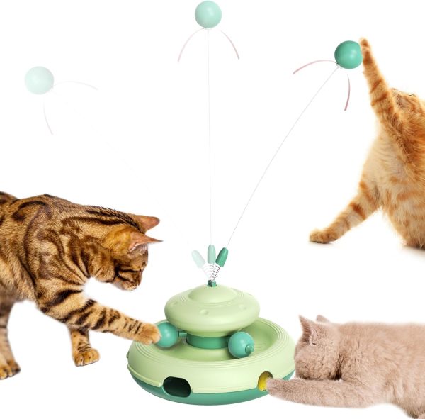 JuDongJu 3-in-1 Interactive Cat Toy for Indoor Cats - Exciting Teaser Wand, Ball Track, and Whack-a-Mole Game - No Batteries Needed, Sturdy and Safe - Ultimate Mental and Physical Stimulation