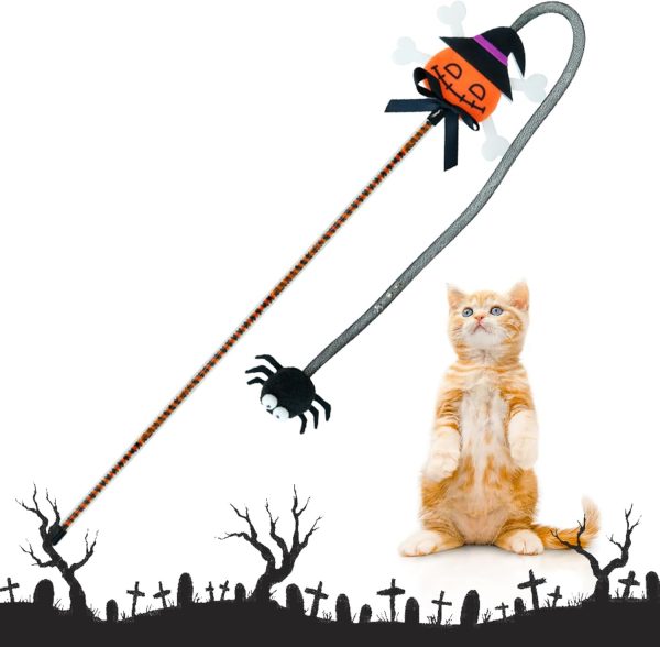 LUVDECO Kitten Cat Toy For Indoor Cat Teaser Toys With Pumpkin Spider Cat Wand Halloween Toys Interactive Cat Toys Cat Chaser Toys for Fun Playing and Exercise (Orange)