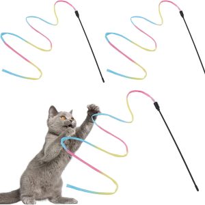 Molain Cat Wand Rainbow Toy, 3pcs Rainbow Ribbon Wand for Kittens Training, Rainbow Ribbon Cat Wand, Interactive Cat Wand, Stick Toy for Kitten Cat Exerciser Playing(30cm)