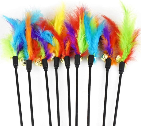 Myazs Feather Colorful Funny For Cat Stick Catcher Beautiful Wand Pet Interactive Pet Activity Play Interactive Stick Crinkle Bouncer Plush Feather StringToy Catcher Teaser Wand Chew Rod Scratch Post