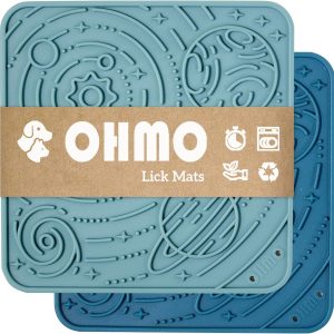 OHMO Licky Mats for Dogs and Cats 2Pcs, Lick Mats Space Star Easy Clean Pet Slow Feeder with Suction Cups, Licking Pad for Anxiety Relief and Boredom Reduction(Small)