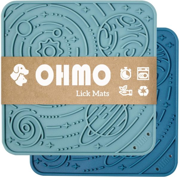 OHMO Licky Mats for Dogs and Cats 2Pcs, Lick Mats Space Star Easy Clean Pet Slow Feeder with Suction Cups, Licking Pad for Anxiety Relief and Boredom Reduction(Small)