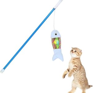 OLACD Funny Fish-shaped Interactive Cat Teaser Wand - Soft, Colorful, Plastic Stick Toy for Enhancing Kitten Activity