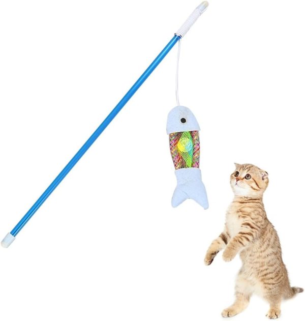 OLACD Funny Fish-shaped Interactive Cat Teaser Wand - Soft, Colorful, Plastic Stick Toy for Enhancing Kitten Activity