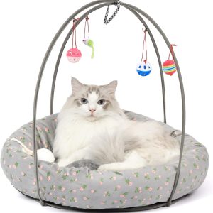 PETULANE Pet Cat Bed Activity Mat Kitten Bed Play Cat Tent Interactive With Hanging Toys, Cat Play Mat Helps Cats Get Exercise and Active, Cat Beds for Indoor Cats and Small Dogs Puppy