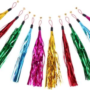 POPETPOP 10pcs Cat Teaser Wand Replacement with Bell Metallic Foil Tassel Cat Wand Toys Interactive Catcher Teaser for Cat Kitten Pet Entertainment Hunting Exercise