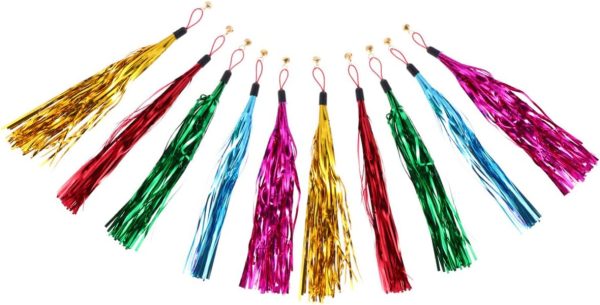 POPETPOP 10pcs Cat Teaser Wand Replacement with Bell Metallic Foil Tassel Cat Wand Toys Interactive Catcher Teaser for Cat Kitten Pet Entertainment Hunting Exercise