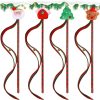 PORUPAEL 4pcs Christmas Cat Toys Xmas Cat Wand Toy Interactive Cat Teaser Wand Toys with Bells Santa Claus Christmas Hat Christmas Tree Christmas Elk Cat Wand Stick Funny Cat Interactive Toys