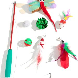 PORUPAEL 7 Pcs Christmas Cat Toys, Christmas Cat Wand Toy Set, Interactive Christmas Cat Toys Cat Toys For Indoor Cats Interactive Cat Toy Kitten Toys, Christmas Stocking Gift Best Gift for Cats