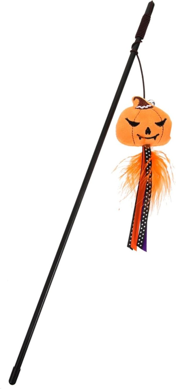 PRETYZOOM Cat Teaser Cat Exercise Kitten Exerciser Toy Cat Wand Cat Interactive Toy Cat Wand Toys Bat Teasing Wand Stick Kittens Teaser Stick Spooky Cat Plastic Pumpkin Lantern Cute