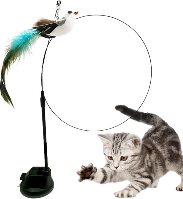 Setauoo Bird Cat Wand | Teaser Toy for Kitten | Feather Cat Toy, Pet Teaser Wand, Cat Teaser Toy With Bell and Suction Cup, Cat Stick for Indoor Cats Training