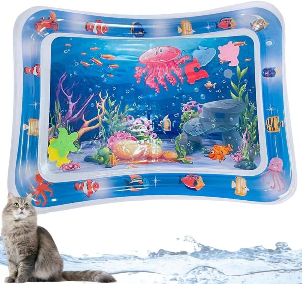 ShengQiu Sensory Water Mat for Cats,Cat Play Water Mat,Thickened Sensor Water Play Mat Cat Toys for Indoor Cats,Water Sensory Play Mat,Water Sensory Toys for Pet Play,Summer Water Sensory Play Mat