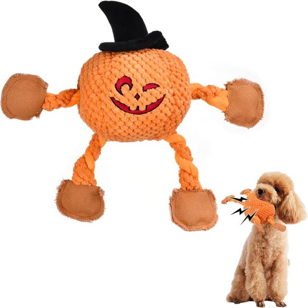 ShuRung Halloween Dog Squeaky Toy Dog Halloween Pumpkin Teething Toy Pet Dog Chew Toy Puppy Tug of War Toys Pet Interactive Dog Toy for Small Medium Dogs