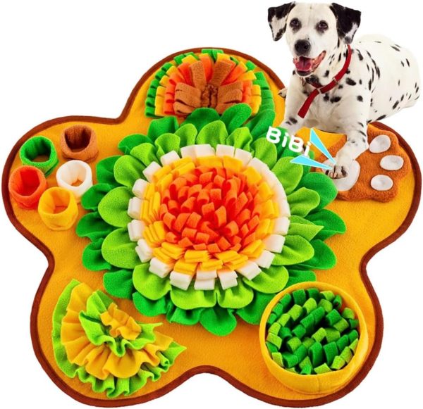 TAIYUNWEI Snuffle Mat for Dogs, Pet Slow Feeding Mat, Interactive Pet Foraging Mat for Smell Training, Stress Relief, Puzzle Training Toy for Large Medium Puppies (Big Flower)