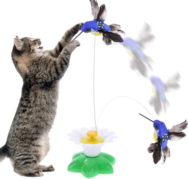 TAOLE Electronic Cat Teaser | 360 Degrees Rotatable Hummingbird Shape Electric Cat Teaser Toy | Automatic Sensing Kit- Teaser Wand | 4 In 1 Electric Interactive Cat Toy Usb Rechargeable