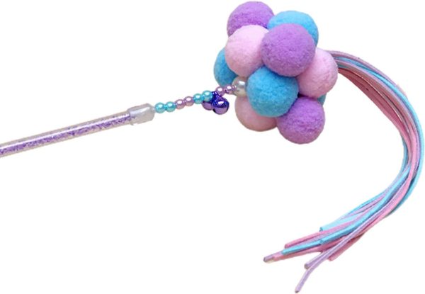 TOYHEART Cat Feather Toys, Manual Cat Stick Interactive Pompom Tassel Teasing Wand Kitten Toy Pet Supply for Cats #13