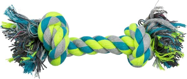 TRIXIE play rope for dogs, petrol/lime/grey, 28 cm, cotton/polyester, 32652, throwing toy, fetch toy, for tug-of-war, chew toy, without squeaker, high cotton content