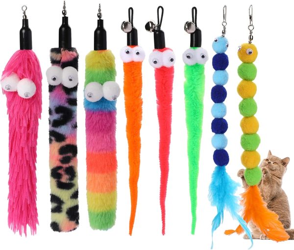 Vin Beauty 8Pcs Cat Wand Toy Refills Cat Wand Toy Replacement Refills Cat Worms Refill Cat Toy Worm Refill Worm Refills Attachment for Cat Kitten