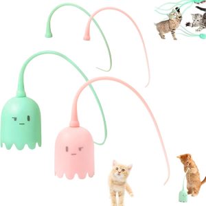 WTKYLMP Swinging Tail Cat Toy, Automatic Silicone Tail Teaser Toy 2 In 1,Auswinging Tail Cat Toy,Bite-Resistant Automatic Rotating Charging Pet Toy Cat Wand Toys For Indoor Cats (Pink + Green)