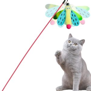 Zestvria Cat Wand Toy, Cat Teaser Wand Toy, Cat Toy with Bell, Dragonfly Cat Wand Toy, Interactive Cat Teaser Wand for Cat Kittens Fun